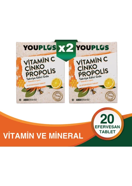 Vitamin C, Çinko & Propolis 20 Efervesan Tablet 2 Adet - Abdi İbrahim