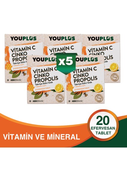 Vitamin C, Çinko & Propolis 20 Efervesan Tablet 5 Adet - Abdi İbrahim