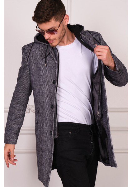 PLT8335 Dewberry Erkek Palto-Diagonal Lacivert