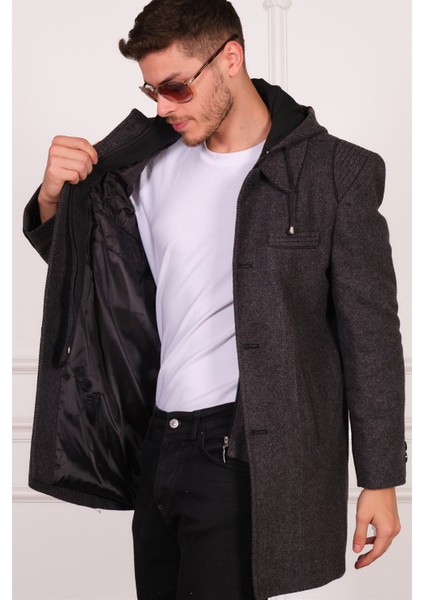 PLT8335 Dewberry Erkek Palto-Diagonal Siyah-Antrasit modelleri
