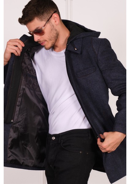 PLT8335 Dewberry Erkek Palto-Diagonal Siyah-Mavi