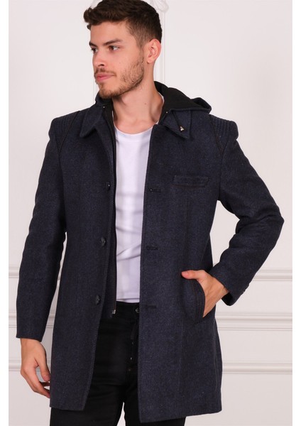 PLT8335 Dewberry Erkek Palto-Diagonal Siyah-Mavi modelleri