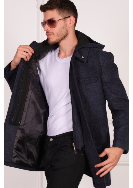 PLT8335 Dewberry Erkek Palto-Diagonal Siyah-Mavi fırsatları