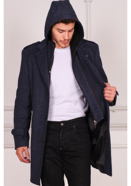 PLT8401 Dewberry Erkek Palto-Desenli Lacivert modelleri