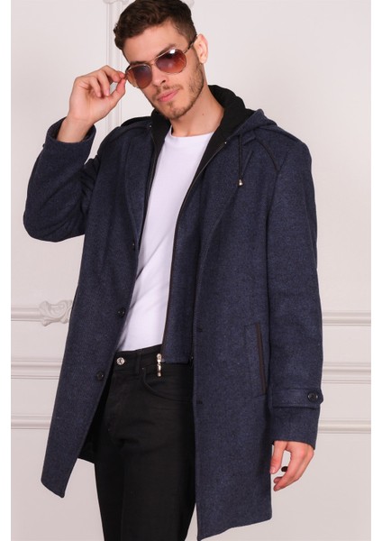 PLT8401 Dewberry Erkek Palto-Desenli Lacivert indirimleri