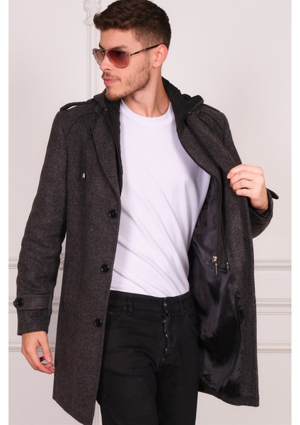 PLT8401 Dewberry Erkek Palto-Desenli Antrasit
