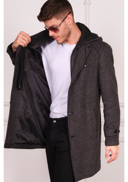 PLT8401 Dewberry Erkek Palto-Desenli Antrasit fırsatları