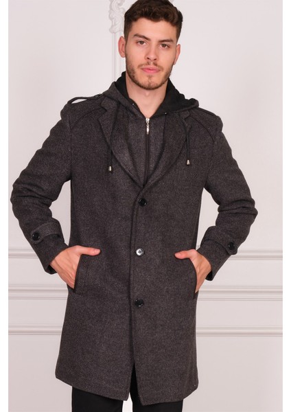 PLT8401 Dewberry Erkek Palto-Desenli Antrasit indirimleri