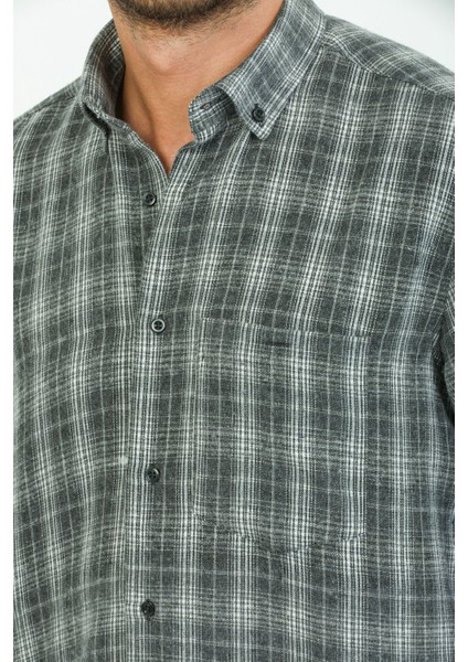 Erkek Yeşil Uzun Kol Kareli Cepli Yaka Düğmeli Kışlık Gömlek modelleri