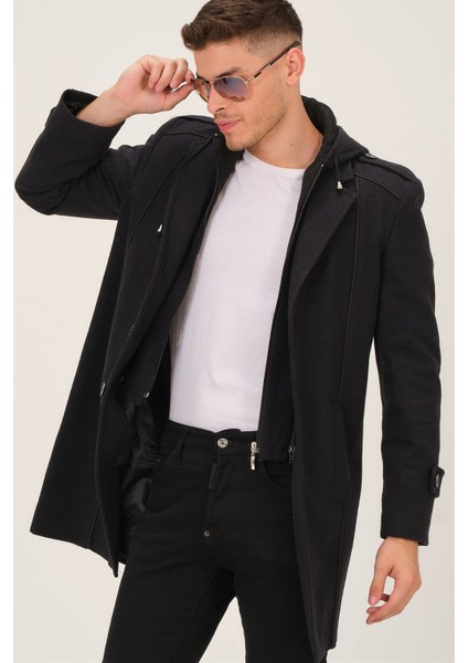 PLT8334 Dewberry Erkek Palto-Siyah-Lacivert