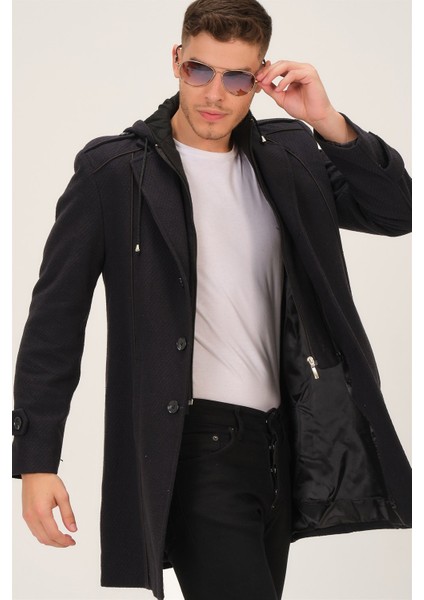 PLT8334 Dewberry Erkek Palto-Siyah-Lacivert