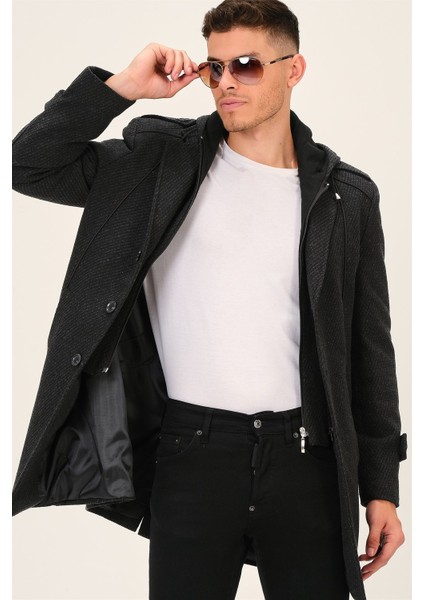 PLT8334 Dewberry Erkek Palto-Desenli Antrasit modelleri