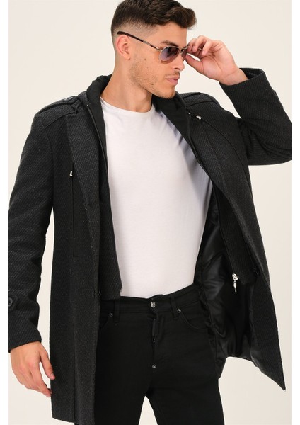 PLT8334 Dewberry Erkek Palto-Desenli Antrasit fırsatları