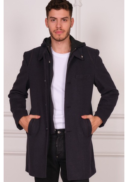 PLT8335 Dewberry Erkek Palto-Desenli Lacivert indirimleri