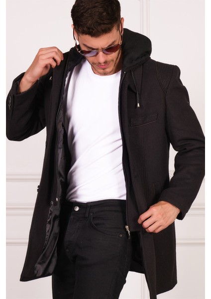 PLT8335 Dewberry Erkek Palto-Diagonal Siyah modelleri