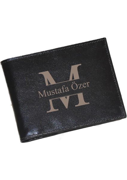 Hediye Shop Kişiye Özel İsimli ve Harfli Siyah Deri Erkek Cüzdanı