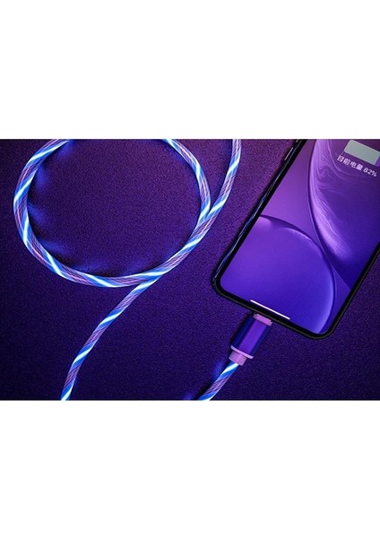 Sanec Manyetik Data ve Hızlı Şarj Kablosu LED Işıklı Micro USB Rgb