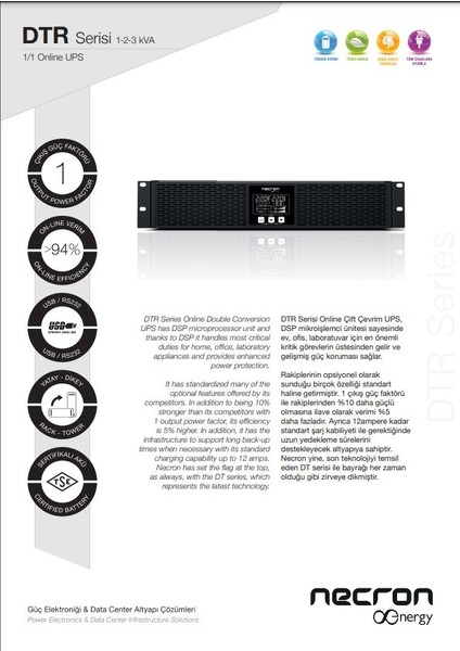 Dt Serisi 3kva/3kw Rack Tipi Onlıne Ups 1faz/1faz Kesintisiz Güç Kaynağı Kgk