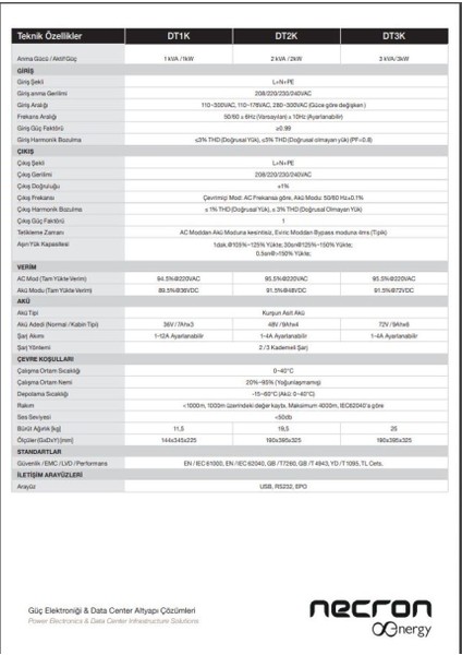 1kva/1kw Yeni Nesil Dt 1k Online Ups Güç Kaynağı Dt 1kva / 1kw 1000W