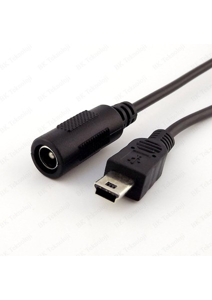 BK Teknoloji Dc Barrel Jack 5.5*2.1mm To Mini USB 5 Pin Çevirici Power Kablosu