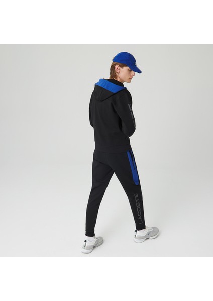 Erkek Slim Fit Kapüşonlu Baskılı Siyah Sweatshirt
