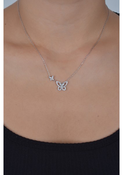 925 Ayar 3 Kelebekli Şans Kolyesi Kadın Gümüş Kolye