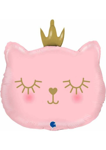 Taçlı Pembe Kedi Folyo Balon 1 Adet