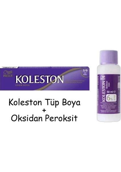 Koleston Tüp Boya 50 Ml - 5.0 Açık Kahve + 20 Vol Oksidan Peroksit