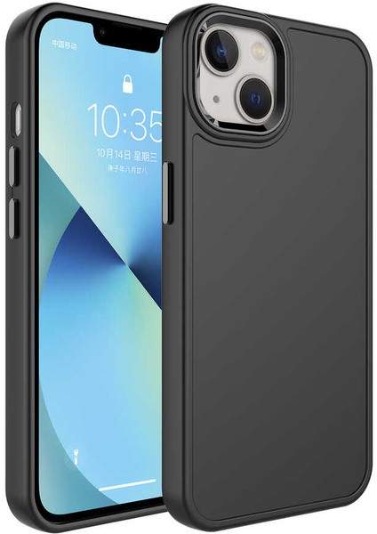 Apple iPhone 13 Kılıf Metal Çerçeve ve Buton Tasarımlı Sert Zore Botox Kapak Siyah