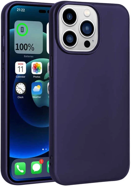 Case 4U iPhone 14 Pro Kılıf Klasik Mat Renkli Yumuşak Premier Silikon Lacivert