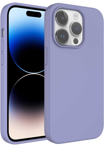 Apple iPhone 14 Pro Kılıf 3D Lansman Silinebilir Yüzey Sert Kivi Kapak Lavanta Grisi