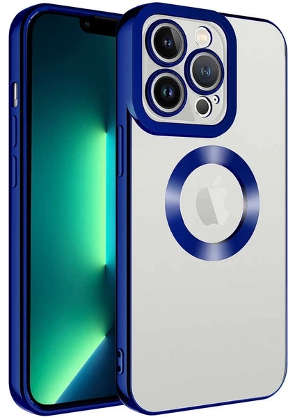 Case 4U iPhone 12 Pro Max Kılıf Kamera Lens Korumalı Şeffaf Renkli Logo Gösteren Parlak Omega Kapak Lacivert