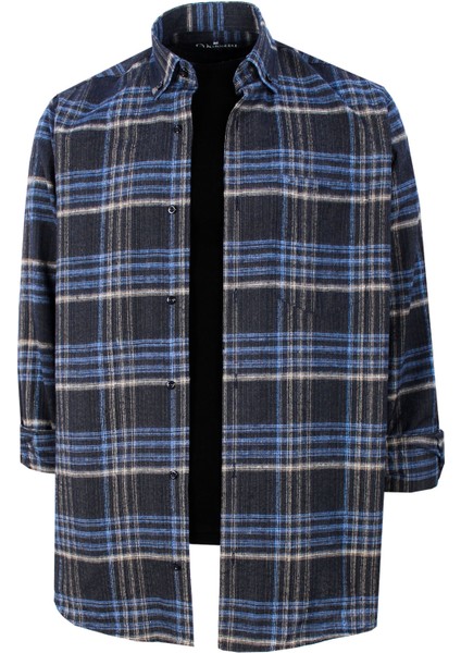 Erkek Siyah Uzun Kol Kareli Cepli Yaka Düğmeli Kışlık Gömlek