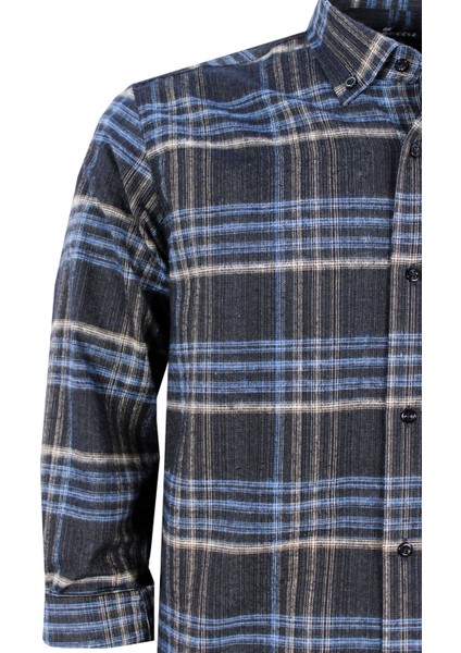 Erkek Siyah Uzun Kol Kareli Cepli Yaka Düğmeli Kışlık Gömlek modelleri