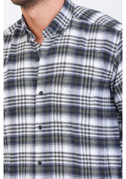 Erkek Yeşil Uzun Kol Kareli Cepli Yaka Düğmeli Kışlık Gömlek