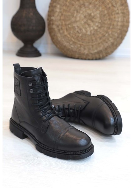 1418 Anatomik Tabanlı Deri Fermuarlı Erkek Spor Bot - NKT01418-SIYAH-43