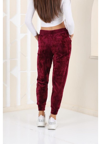 Mürdüm Renk Kadife Eşofman Altı Pijama Jogger Model