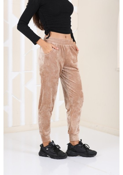 Vizon Renk Kadife Eşofman Altı Pijama Jogger Model fırsatları