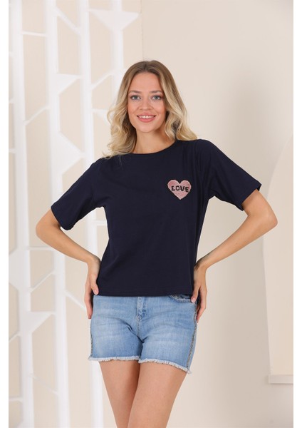 Bayan Love Pul Payet Detaylı T-Shirt