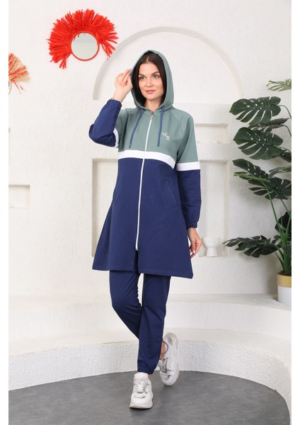 Mint Lacivert Tesettür Kap Jogger Spor Takım 3 Renk Kapüşonlu fırsatları