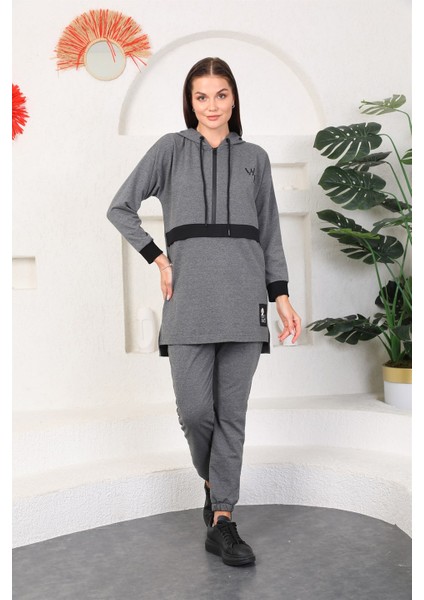 Antresit Gri Kadın Kapüşonlu Sweatshirt Jogger Spor Takım Eşofman fiyatları