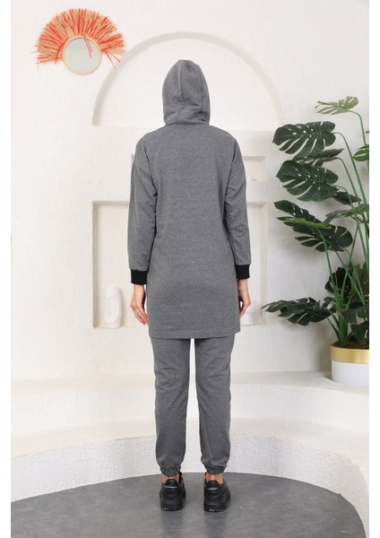 Antresit Gri Kadın Kapüşonlu Sweatshirt Jogger Spor Takım Eşofman fırsatları