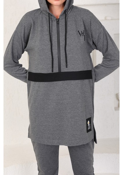 Antresit Gri Kadın Kapüşonlu Sweatshirt Jogger Spor Takım Eşofman indirimleri