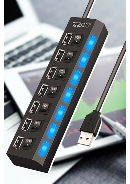 7 Port USB Çoklayıcı Süper Hızlı 2.0 7 Adet Bağlantı Noktalı USB Çoğaltıcı Veri Şarj Kablosu USB Coklayıcı 3.0