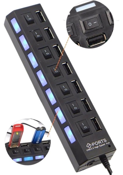 7 Port USB Çoklayıcı Süper Hızlı 2.0 7 Adet Bağlantı Noktalı USB Çoğaltıcı Veri Şarj Kablosu USB Coklayıcı 3.0