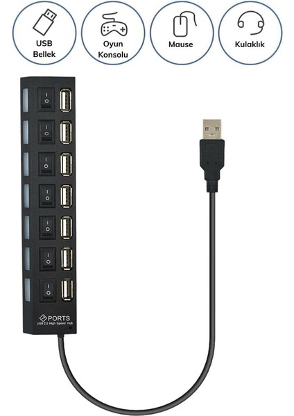 7 Port USB Çoklayıcı Süper Hızlı 2.0 7 Adet Bağlantı Noktalı USB Çoğaltıcı Veri Şarj Kablosu USB Coklayıcı 3.0