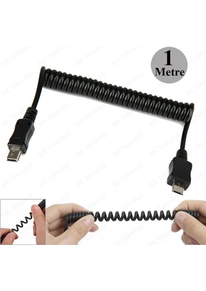 Spiral Micro USB Erkek To Mini USB Erkek Kablo - 1metre