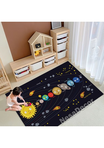 Nesa_Decor Takım Yıldızı Galaksi Halısı, Çocuklar Için Sevimli Uzay Temalı Halı, Uzay Yolu Halı