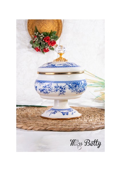 Miss Betty Vintage Blue Life Ayaklı 18 cm Emaye Şekerlik