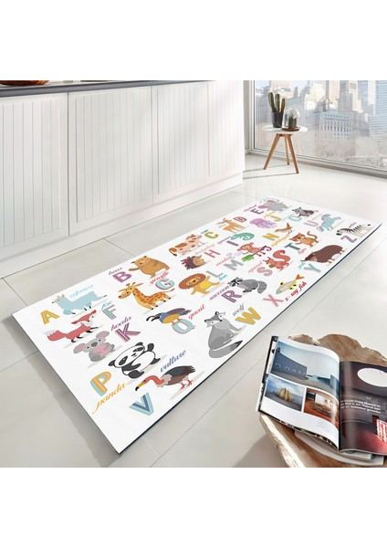 Nesa_Decor Hayvan Temalı Alfabe Halısı, Kreş Halısı, Eğlence Dijital Baskı Modern Halı fiyatları